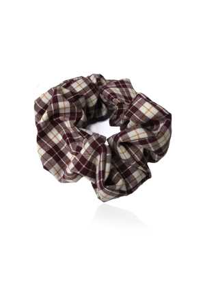 School Scrunchie Maroon/White Check Large